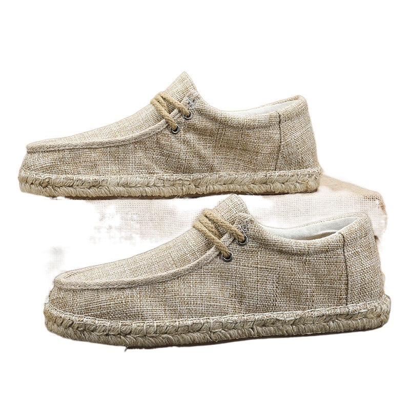 Vīriešu elpojoši, bez smirdīgām pēdām paredzēti salmu zvejnieka apavi, 2014. gada vasaras jaunā ierašanās, lina vīriešu ikdienas audekla apavi, vintage auduma apavi