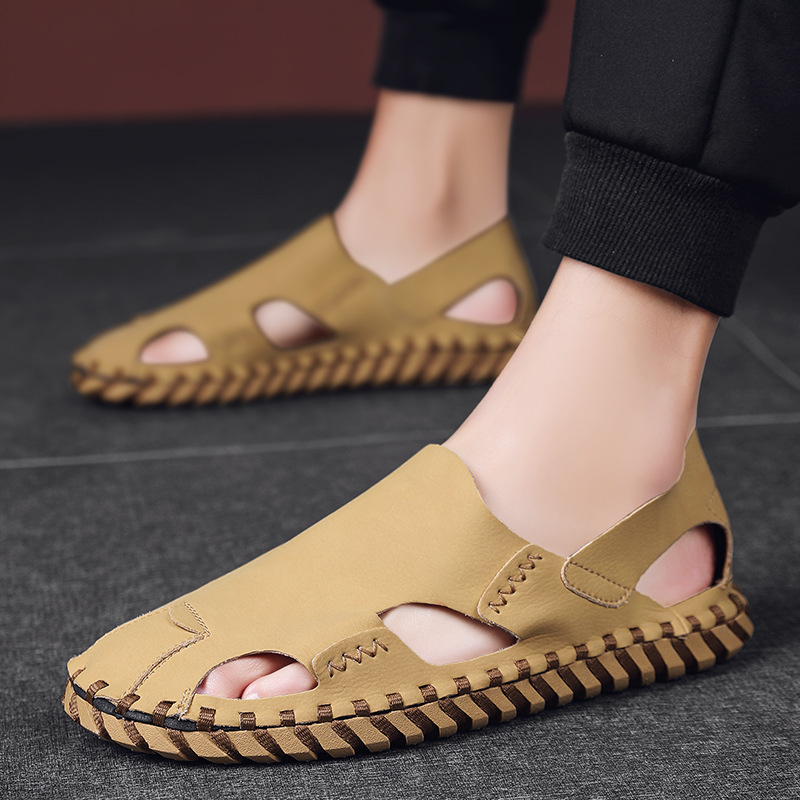 Sandale de vară pentru bărbați, casual, la modă, all-match, 2020, stil nou, îmbrăcăminte exterioară, antiderapantă, respirabilă, cu fund moale din piele, pentru plajă, pentru bărbați