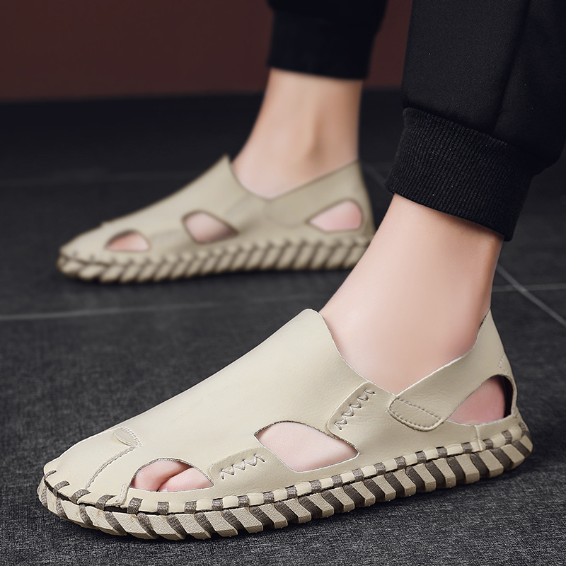 Sandale de vară pentru bărbați, casual, la modă, all-match, 2020, stil nou, îmbrăcăminte exterioară, antiderapantă, respirabilă, cu fund moale din piele, pentru plajă, pentru bărbați