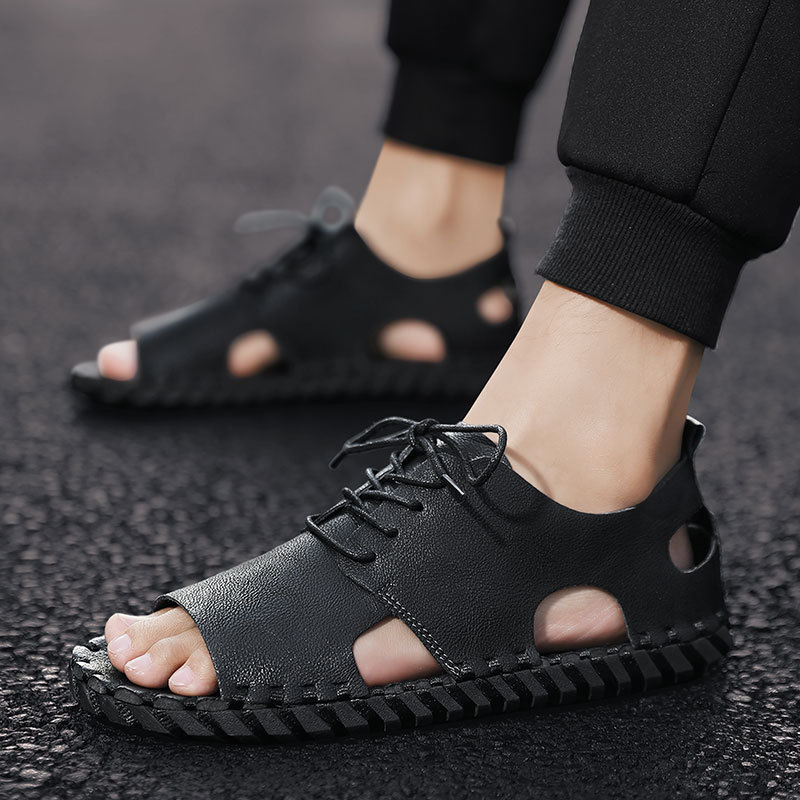 Sandale de vară pentru bărbați, casual, la modă, all-match, 2020, stil nou, îmbrăcăminte exterioară, antiderapantă, respirabilă, cu fund moale din piele, pentru plajă, pentru bărbați
