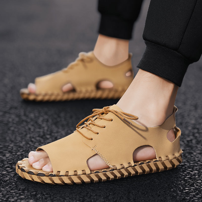 Sandale de vară pentru bărbați, casual, la modă, all-match, 2020, stil nou, îmbrăcăminte exterioară, antiderapantă, respirabilă, cu fund moale din piele, pentru plajă, pentru bărbați