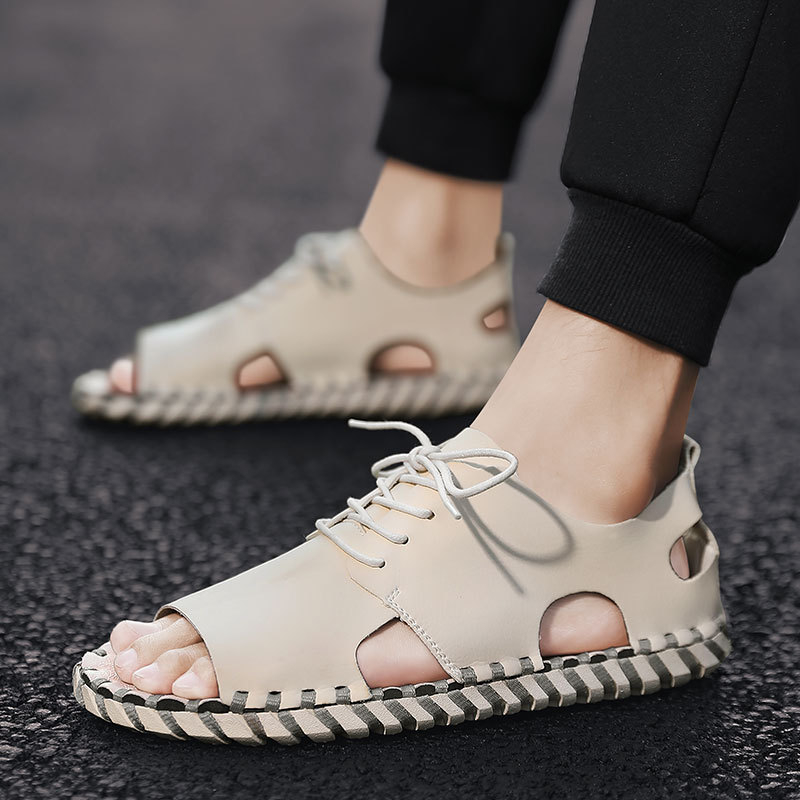 Sandale de vară pentru bărbați, casual, la modă, all-match, 2020, stil nou, îmbrăcăminte exterioară, antiderapantă, respirabilă, cu fund moale din piele, pentru plajă, pentru bărbați