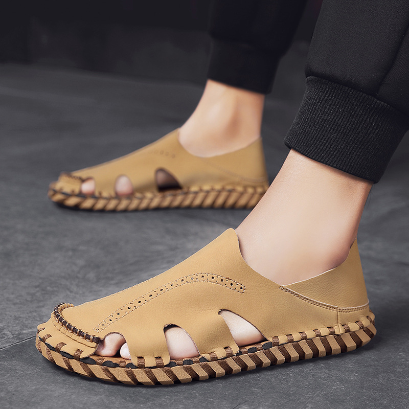 Sandale de vară pentru bărbați, casual, la modă, all-match, 2020, stil nou, îmbrăcăminte exterioară, antiderapantă, respirabilă, cu fund moale din piele, pentru plajă, pentru bărbați