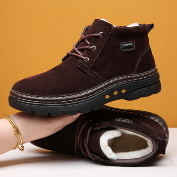 Šiaurės rytų sniego batai, vyriški, vientisi, žieminiai, sustorinti vilnoniai medvilniniai batai, atsparūs šalčiui, odiniai, laisvalaikio medvilniniai batai, neslystantys aulinukai iki kulkšnių.