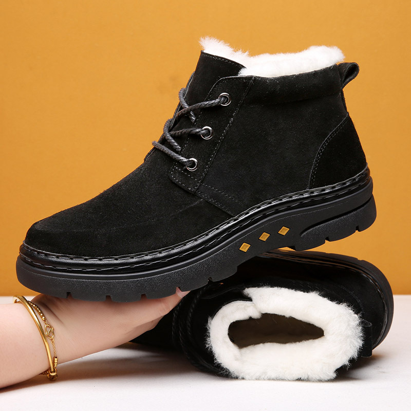 Šiaurės rytų sniego batai, vyriški, vientisi, žieminiai, sustorinti vilnoniai medvilniniai batai, atsparūs šalčiui, odiniai, laisvalaikio medvilniniai batai, neslystantys aulinukai iki kulkšnių.