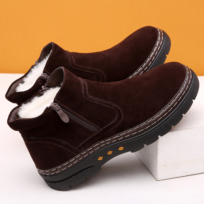 Šiaurės rytų sniego batai, vyriški, vientisi, žieminiai, sustorinti vilnoniai medvilniniai batai, atsparūs šalčiui, odiniai, laisvalaikio medvilniniai batai, neslystantys aulinukai iki kulkšnių.