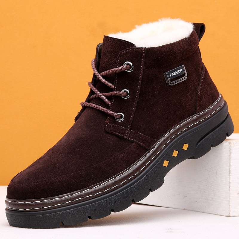 Šiaurės rytų sniego batai, vyriški, vientisi, žieminiai, sustorinti vilnoniai medvilniniai batai, atsparūs šalčiui, odiniai, laisvalaikio medvilniniai batai, neslystantys aulinukai iki kulkšnių.