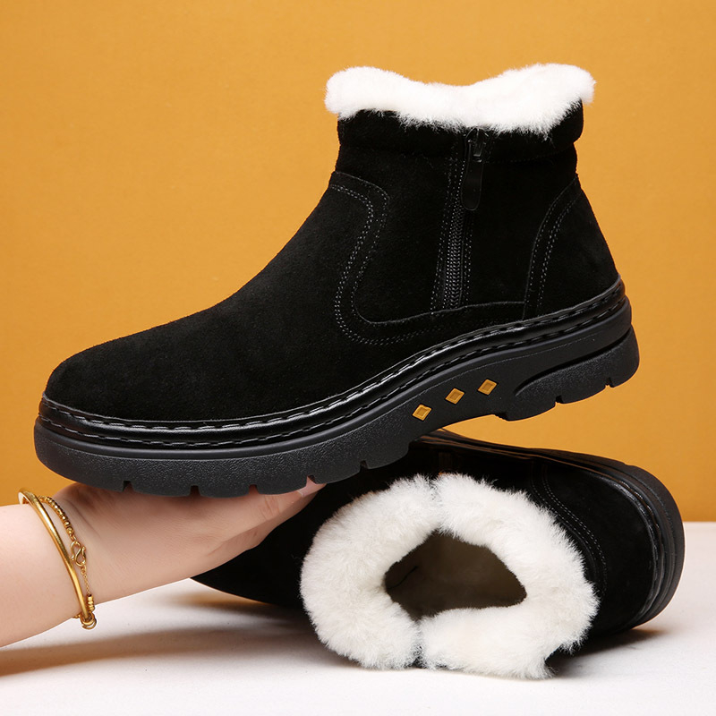 Šiaurės rytų sniego batai, vyriški, vientisi, žieminiai, sustorinti vilnoniai medvilniniai batai, atsparūs šalčiui, odiniai, laisvalaikio medvilniniai batai, neslystantys aulinukai iki kulkšnių.