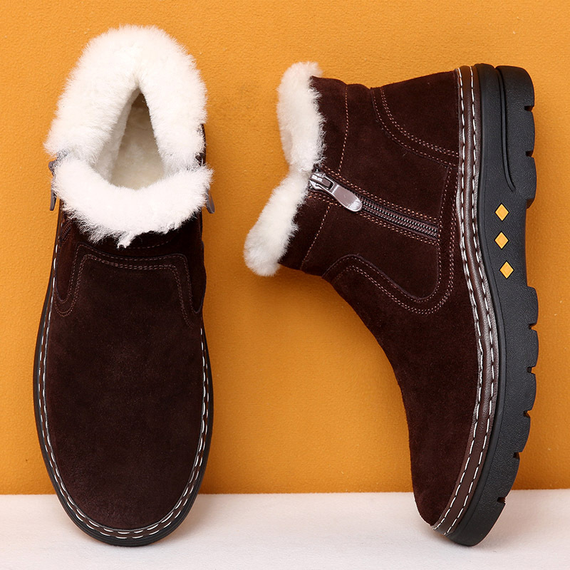 Šiaurės rytų sniego batai, vyriški, vientisi, žieminiai, sustorinti vilnoniai medvilniniai batai, atsparūs šalčiui, odiniai, laisvalaikio medvilniniai batai, neslystantys aulinukai iki kulkšnių.