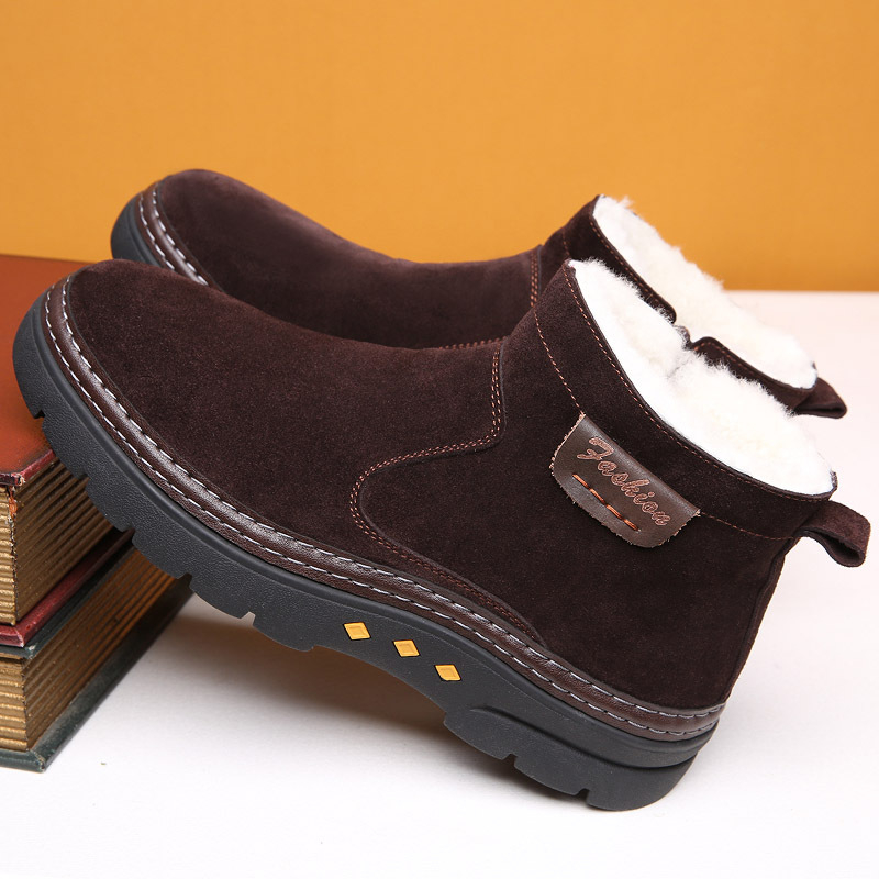 Šiaurės rytų sniego batai, vyriški, vientisi, žieminiai, sustorinti vilnoniai medvilniniai batai, atsparūs šalčiui, odiniai, laisvalaikio medvilniniai batai, neslystantys aulinukai iki kulkšnių.