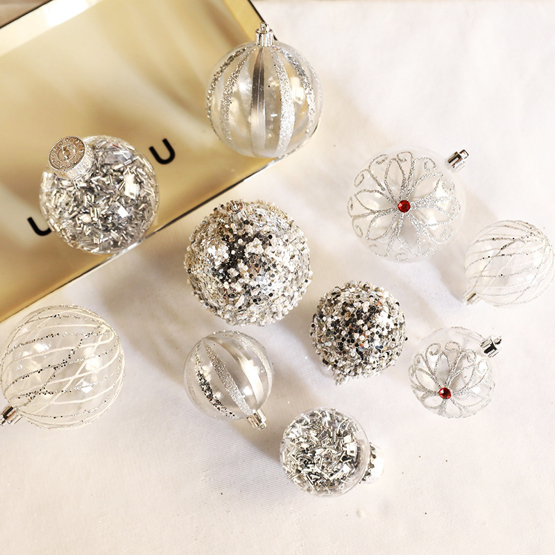[Išskirtinė kruopščiai atrinkta] Šventinės dekoracijos Kalėdiniai kamuoliukai Kalėdų eglutės pakabukai Dovanų dėžutė Žolės šilko skaidrūs dažyti kamuoliukai
