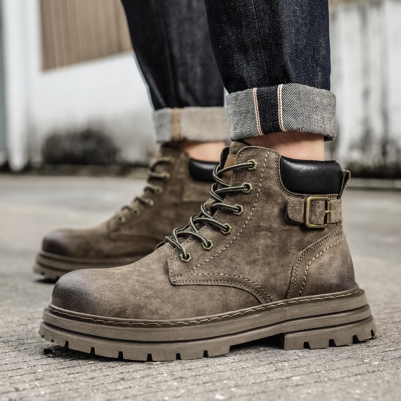 Martin Boots vīriešu pavasara un rudens vidēja augstuma apavi ar biezu zoli Tooling vīriešu mīkstas zoles atsperes rabarberu krāsas zābaki ziemas kokvilnas apavi ar flīsa oderi