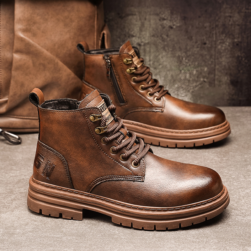 Martin Boots vīriešu pavasara un rudens vidēja augstuma apavi ar biezu zoli Tooling vīriešu mīkstas zoles atsperes rabarberu krāsas zābaki ziemas kokvilnas apavi ar flīsa oderi