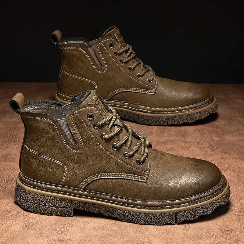 Martin Boots vīriešu pavasara un rudens vidēja augstuma apavi ar biezu zoli Tooling vīriešu mīkstas zoles atsperes rabarberu krāsas zābaki ziemas kokvilnas apavi ar flīsa oderi