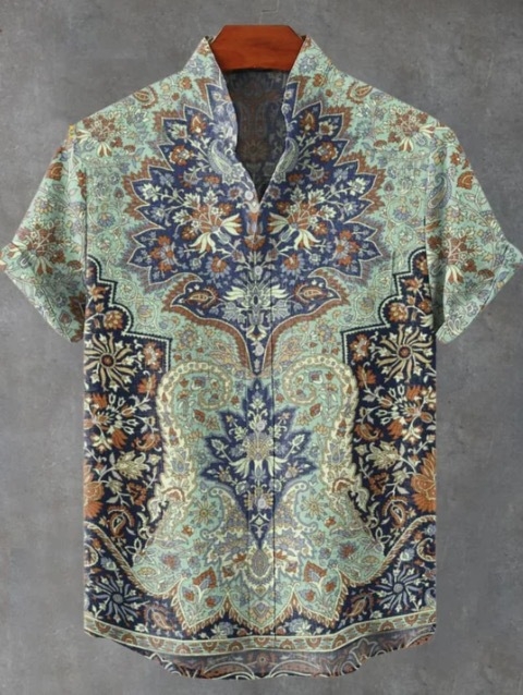 2024. aasta uus AliExpressi sõltumatu jaama 3D-digitaalprintimisega meeste vabaaja 6-nööbiga lühike särk