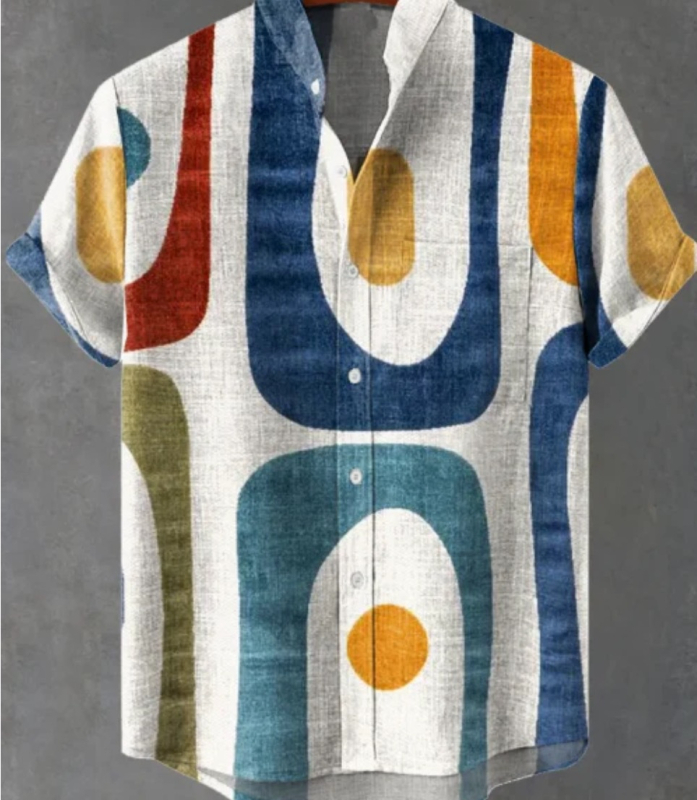 2024. aasta uus AliExpressi sõltumatu jaama 3D-digitaalprintimisega meeste vabaaja 6-nööbiga lühike särk