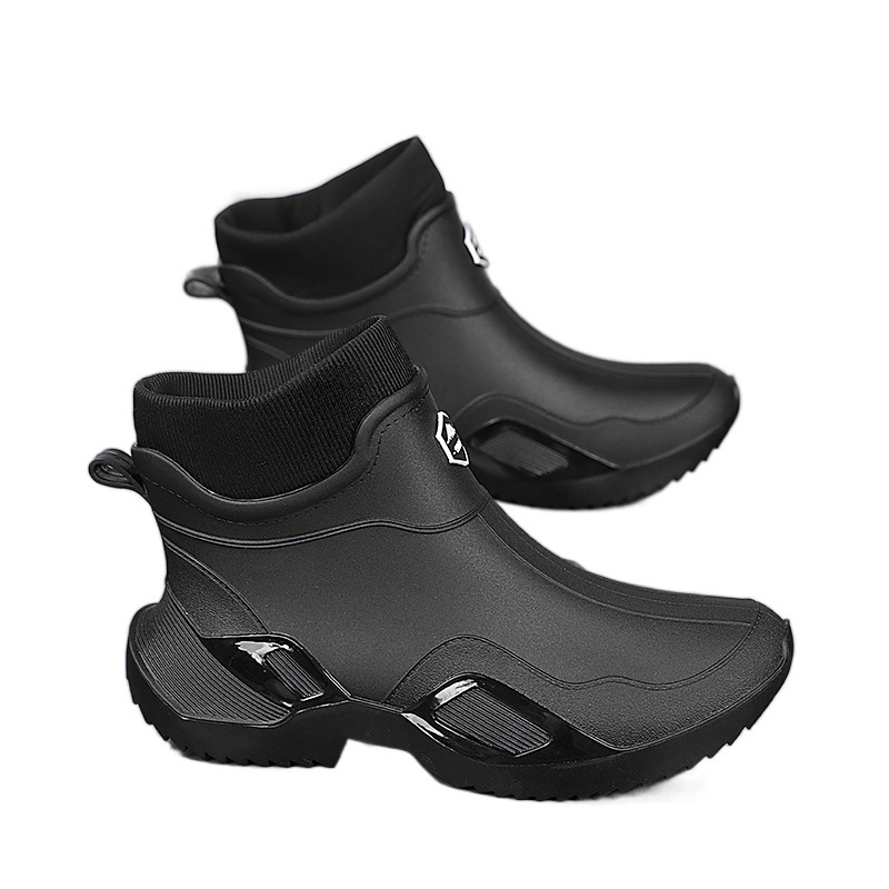 Meeste kevadsaapad köögitööriietusele vastupidavad veekingad Takeaway Rider mustad töökaitsega vihmasaapad