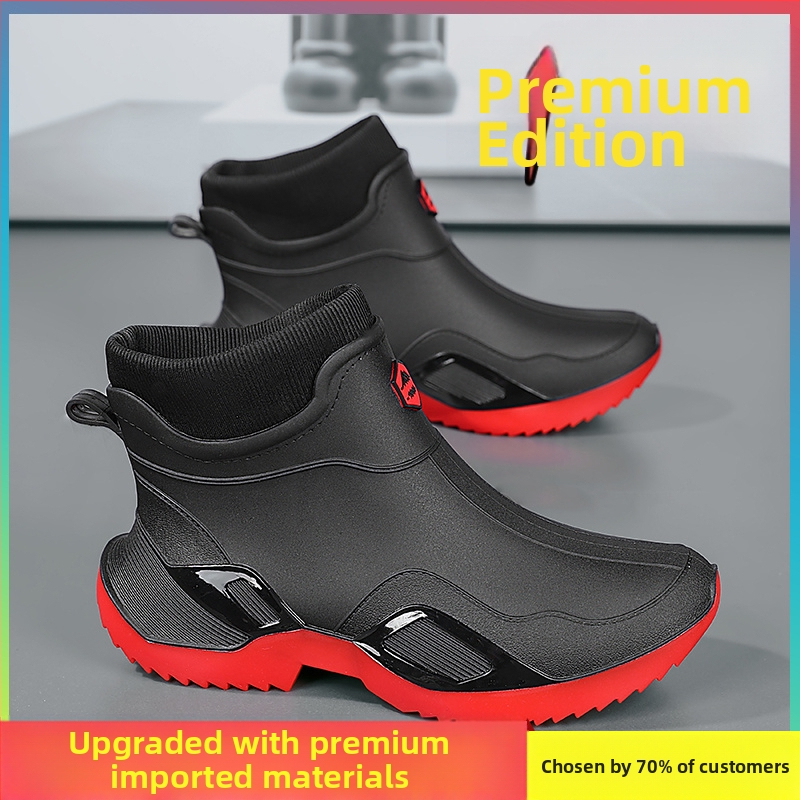 Meeste kevadsaapad köögitööriietusele vastupidavad veekingad Takeaway Rider mustad töökaitsega vihmasaapad