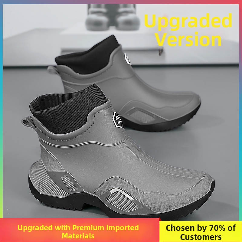 Meeste kevadsaapad köögitööriietusele vastupidavad veekingad Takeaway Rider mustad töökaitsega vihmasaapad