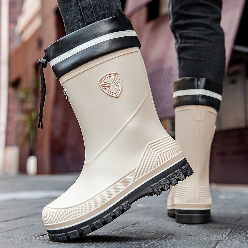 Korea stiilis kummisaapad, meeste poolsääreni ulatuvad veekingad, libisemiskindlad veekindlad kingad, kulumiskindlad kummisaapad, õues kasutamiseks mõeldud veesaapad, fliisvoodriga töökummikust kingad, piiriülesed