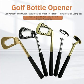 Tiesioginio gamyklinio pardavimo cinko lydinio golfo geležies formos kūrybinis alaus butelių atidarytuvas metalinis butelių atidarytuvas su kryžminiu kraštu yra sandėlyje