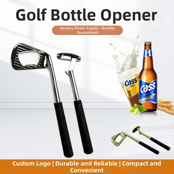 Tiesioginio gamyklinio pardavimo cinko lydinio golfo geležies formos kūrybinis alaus butelių atidarytuvas metalinis butelių atidarytuvas su kryžminiu kraštu yra sandėlyje