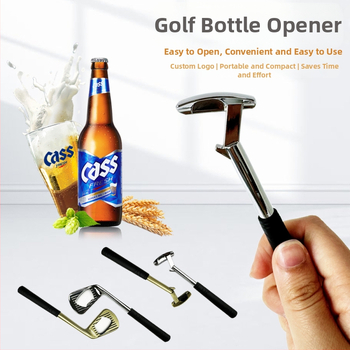 Tiesioginio gamyklinio pardavimo cinko lydinio golfo geležies formos kūrybinis alaus butelių atidarytuvas metalinis butelių atidarytuvas su kryžminiu kraštu yra sandėlyje
