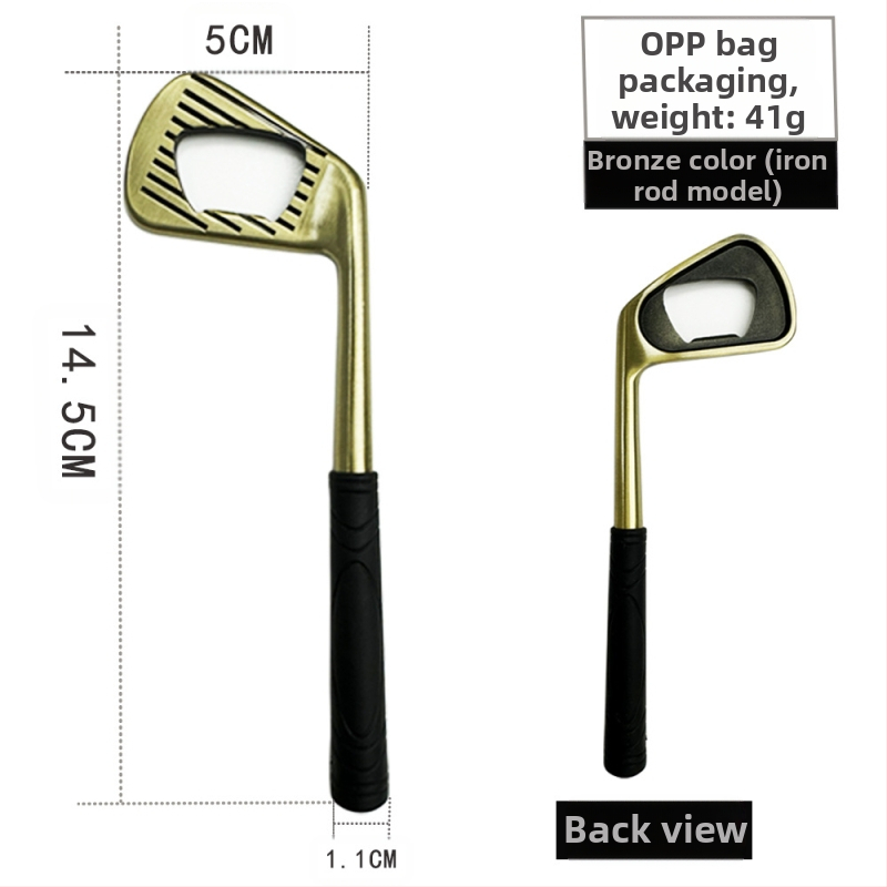 Tiesioginio gamyklinio pardavimo cinko lydinio golfo geležies formos kūrybinis alaus butelių atidarytuvas metalinis butelių atidarytuvas su kryžminiu kraštu yra sandėlyje