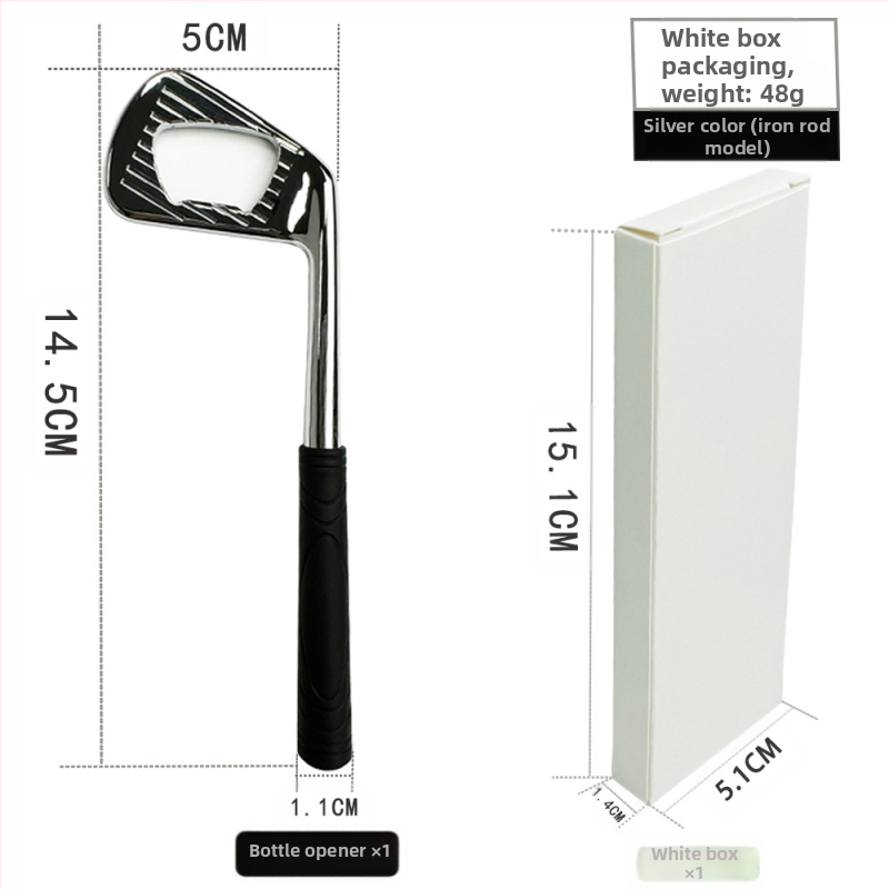 Tiesioginio gamyklinio pardavimo cinko lydinio golfo geležies formos kūrybinis alaus butelių atidarytuvas metalinis butelių atidarytuvas su kryžminiu kraštu yra sandėlyje