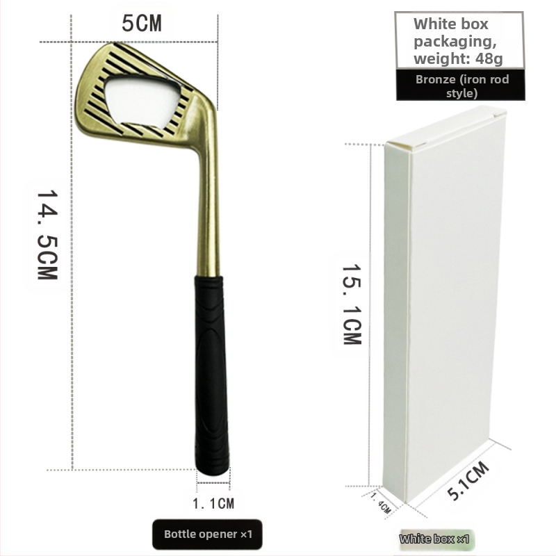 Tiesioginio gamyklinio pardavimo cinko lydinio golfo geležies formos kūrybinis alaus butelių atidarytuvas metalinis butelių atidarytuvas su kryžminiu kraštu yra sandėlyje