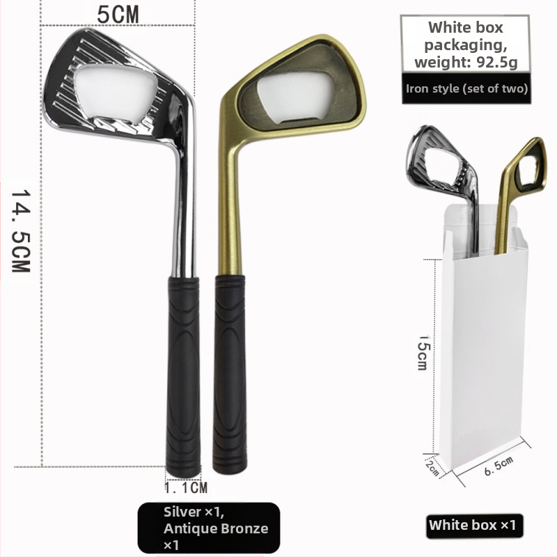 Tiesioginio gamyklinio pardavimo cinko lydinio golfo geležies formos kūrybinis alaus butelių atidarytuvas metalinis butelių atidarytuvas su kryžminiu kraštu yra sandėlyje