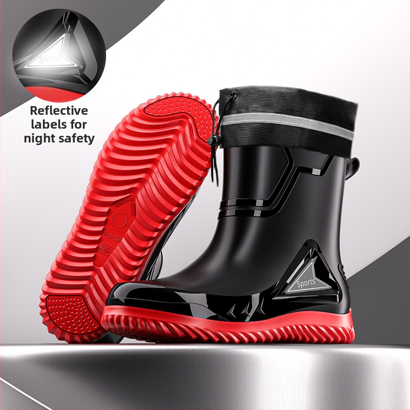 Väliskaubanduse Briti moe meeste keskmise suurusega vihmasaapad, ööpeegeldavad integreeritud pingutusnööriga veekindlad kingad, libisemiskindlad meeste vihmasaapad, kalastuskingad