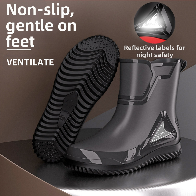 Väliskaubanduse Briti moe meeste keskmise suurusega vihmasaapad, ööpeegeldavad integreeritud pingutusnööriga veekindlad kingad, libisemiskindlad meeste vihmasaapad, kalastuskingad