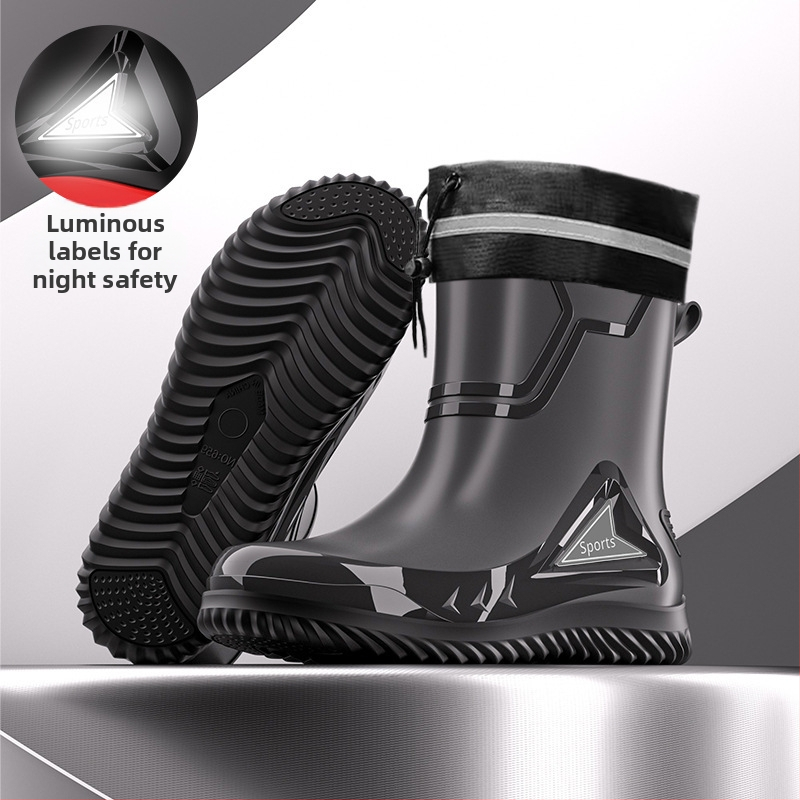 Väliskaubanduse Briti moe meeste keskmise suurusega vihmasaapad, ööpeegeldavad integreeritud pingutusnööriga veekindlad kingad, libisemiskindlad meeste vihmasaapad, kalastuskingad