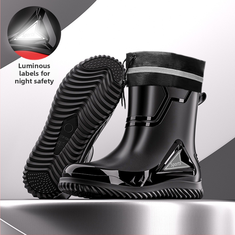 Väliskaubanduse Briti moe meeste keskmise suurusega vihmasaapad, ööpeegeldavad integreeritud pingutusnööriga veekindlad kingad, libisemiskindlad meeste vihmasaapad, kalastuskingad
