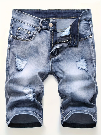 Meeste suvised rebitud venivast materjalist teksapüksid, meeste keskmise pikkusega õhukesed Euroopa ja Ameerika lühikesed püksid, kitsad rebitud meeste püksid, piiriülesed püksid