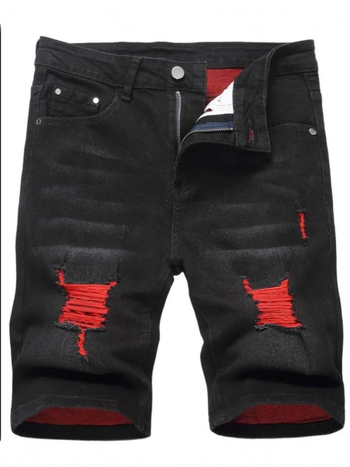 Мъжки дънкови шорти, летни скъсани еластични мъжки шорти със средна дължина, тънки европейски и американски шорти, тесни скъсани мъжки панталони, през границата