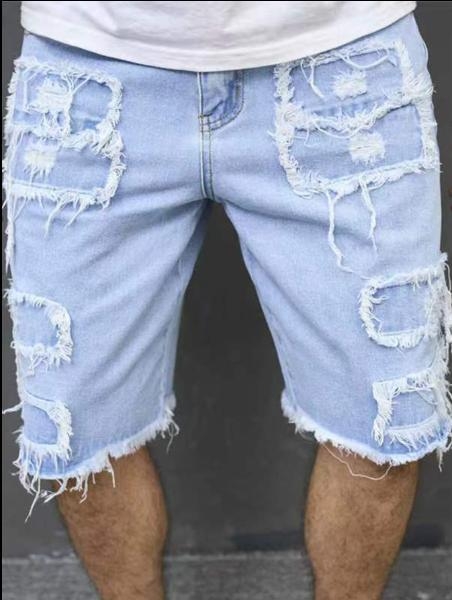 Meeste suvised rebitud venivast materjalist teksapüksid, meeste keskmise pikkusega õhukesed Euroopa ja Ameerika lühikesed püksid, kitsad rebitud meeste püksid, piiriülesed püksid