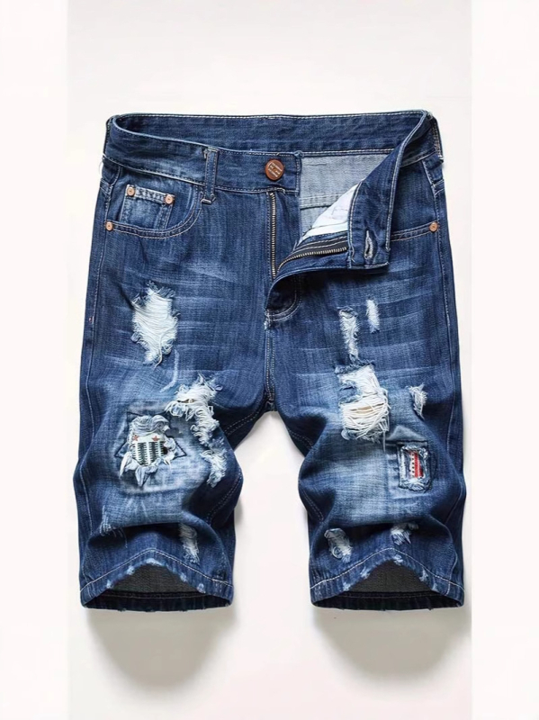 Meeste suvised rebitud venivast materjalist teksapüksid, meeste keskmise pikkusega õhukesed Euroopa ja Ameerika lühikesed püksid, kitsad rebitud meeste püksid, piiriülesed püksid