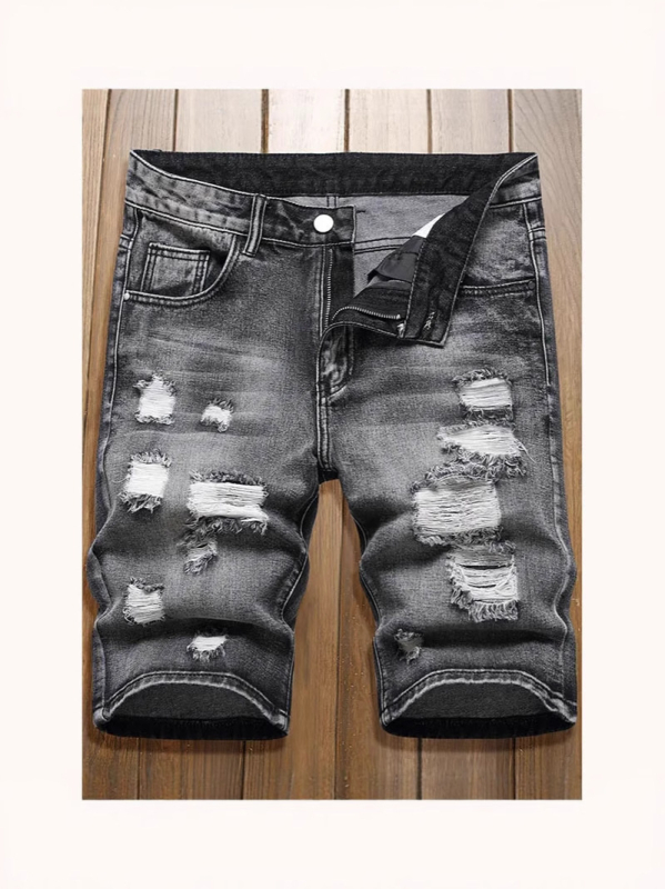 Meeste suvised rebitud venivast materjalist teksapüksid, meeste keskmise pikkusega õhukesed Euroopa ja Ameerika lühikesed püksid, kitsad rebitud meeste püksid, piiriülesed püksid