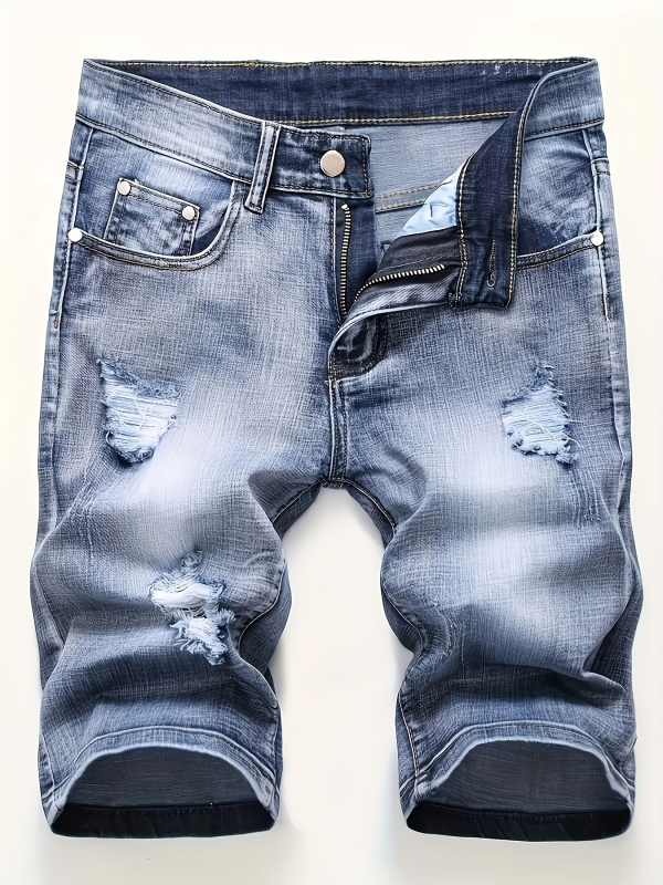 Meeste suvised rebitud venivast materjalist teksapüksid, meeste keskmise pikkusega õhukesed Euroopa ja Ameerika lühikesed püksid, kitsad rebitud meeste püksid, piiriülesed püksid