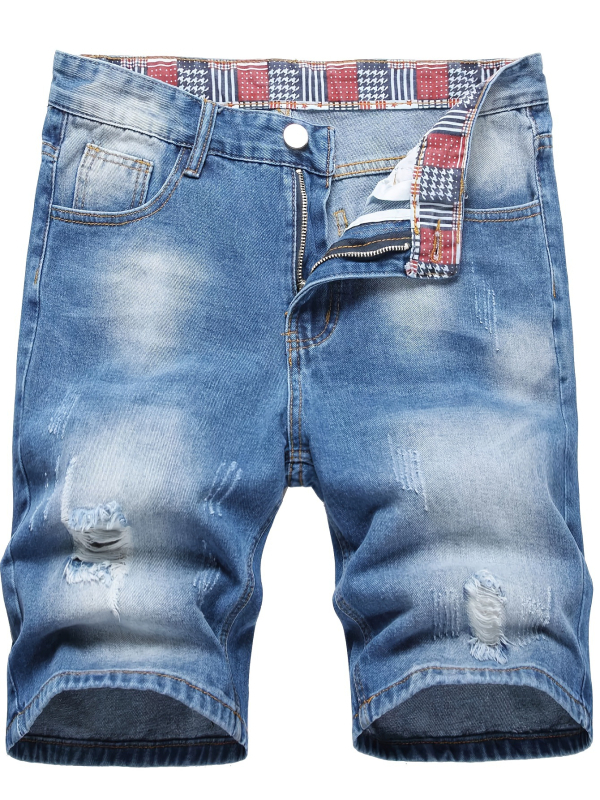 Meeste suvised rebitud venivast materjalist teksapüksid, meeste keskmise pikkusega õhukesed Euroopa ja Ameerika lühikesed püksid, kitsad rebitud meeste püksid, piiriülesed püksid