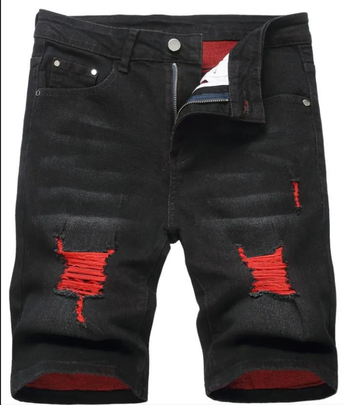 Meeste suvised rebitud venivast materjalist teksapüksid, meeste keskmise pikkusega õhukesed Euroopa ja Ameerika lühikesed püksid, kitsad rebitud meeste püksid, piiriülesed püksid