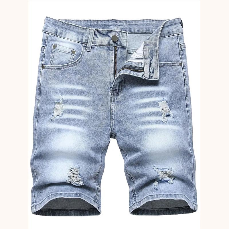 Meeste suvised rebitud venivast materjalist teksapüksid, meeste keskmise pikkusega õhukesed Euroopa ja Ameerika lühikesed püksid, kitsad rebitud meeste püksid, piiriülesed püksid