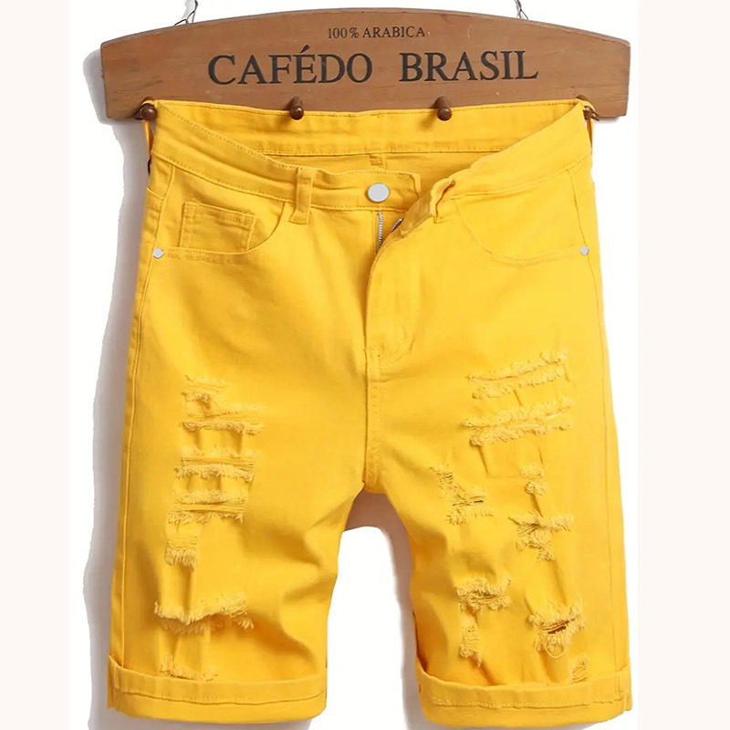 Meeste suvised rebitud venivast materjalist teksapüksid, meeste keskmise pikkusega õhukesed Euroopa ja Ameerika lühikesed püksid, kitsad rebitud meeste püksid, piiriülesed püksid