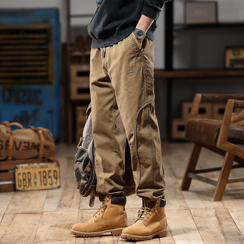 Ameerika retro stiilis meeste cargo-püksid, kevad ja sügis 2025, uued paksendatud trendikad brändi haaremijooksjapüksid