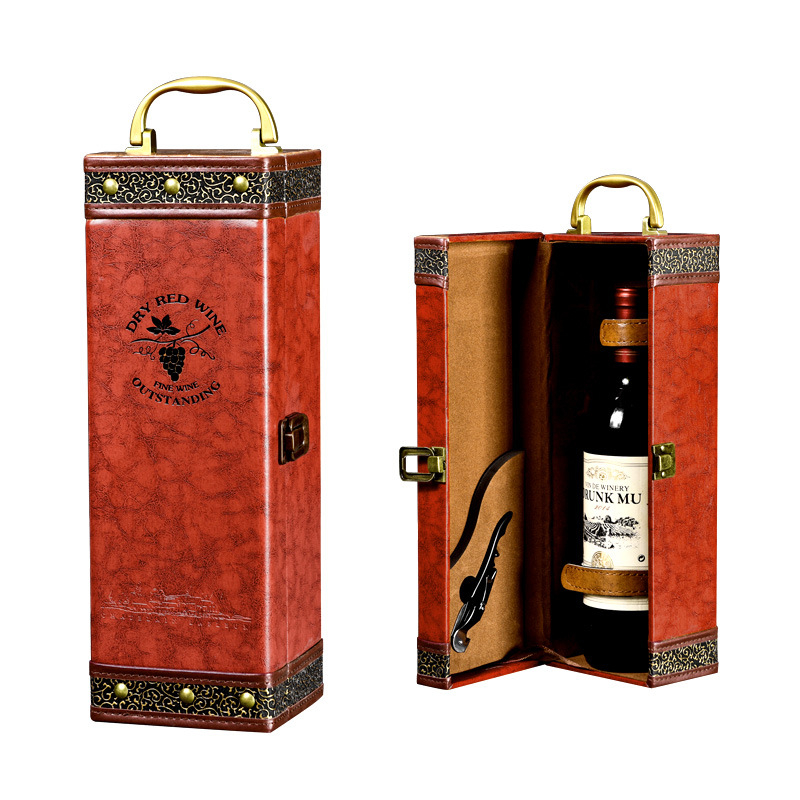 Подаръчна кутия за единична бутилка червено вино, 1 бутилка, разширена кутия за червено и бяло вино, класическа универсална подаръчна кутия за вино