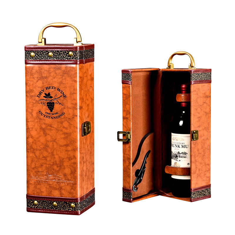 Подаръчна кутия за единична бутилка червено вино, 1 бутилка, разширена кутия за червено и бяло вино, класическа универсална подаръчна кутия за вино