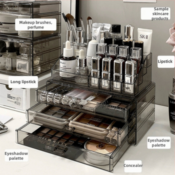 Kosmeetika hoiukarp, lauaarvuti sahtliga tualettlaud, huulepulgakarp, parfüümimask, akrüülist hoiuriiul
