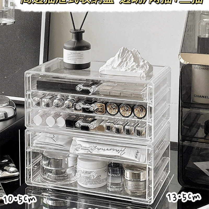 Kosmeetika hoiukarp, lauaarvuti sahtliga tualettlaud, huulepulgakarp, parfüümimask, akrüülist hoiuriiul